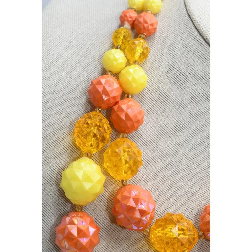 Vintage West Germany Lucite Necklace Double Strand Orange Yellow Faceted